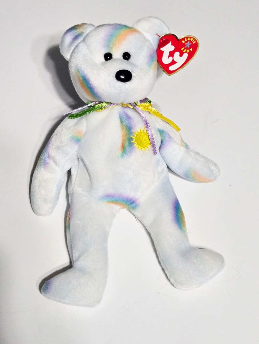 TY Beanie Baby Cheery Rainbow Bear 2000 White Plush with Hang Tag